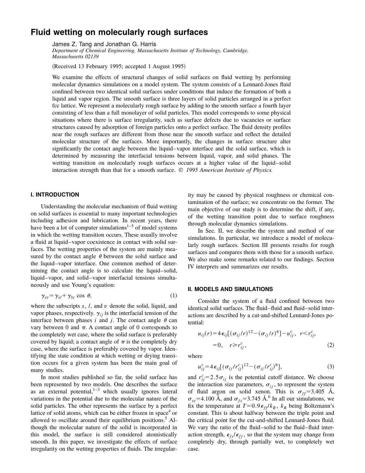 Fluid wetting on molecularly rough surfaces by James Z. Tang and Jonathan G. Harris