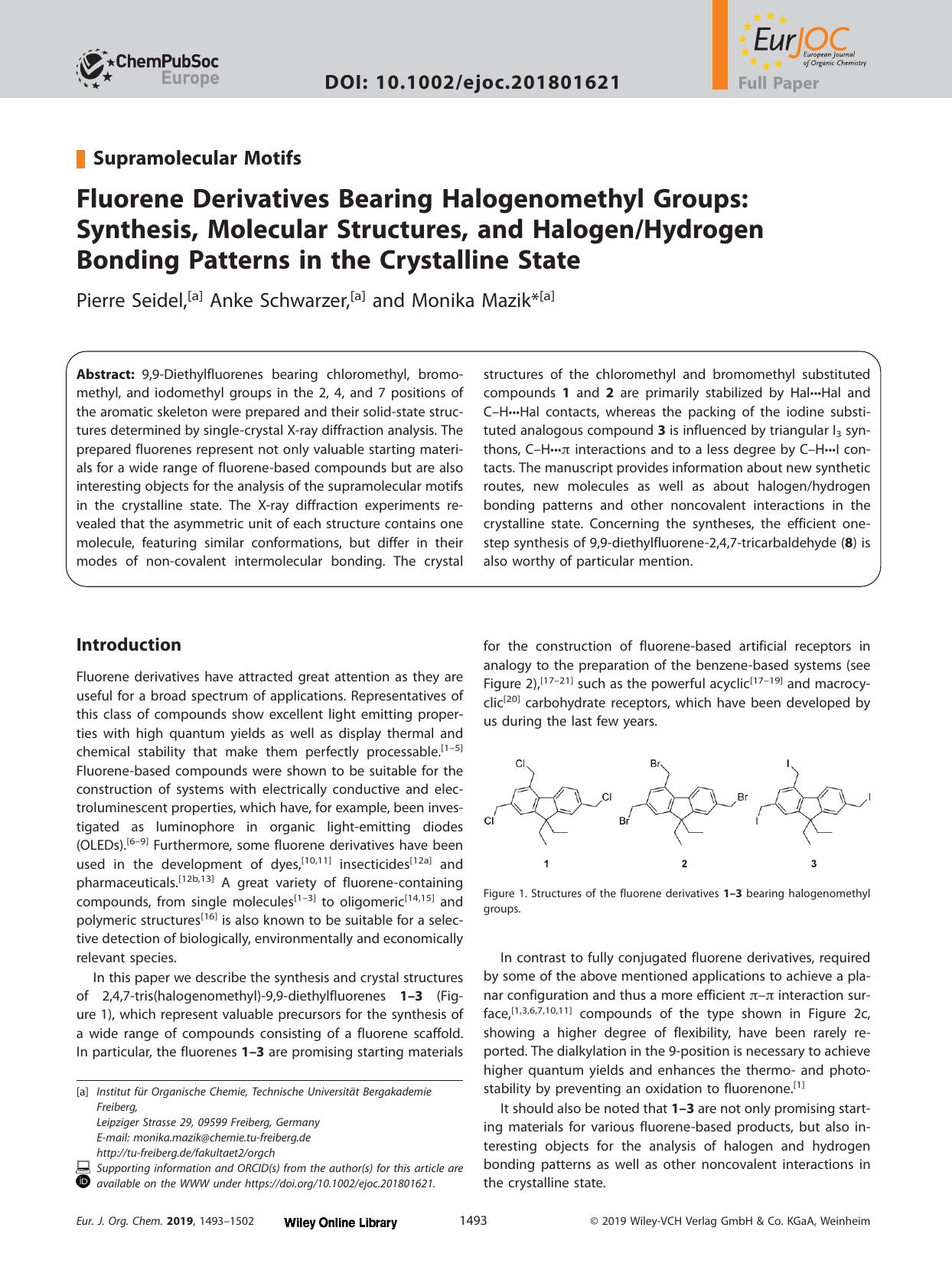 Fluorene Derivatives Bearing Halogenomethyl Groups: Synthesis, Molecular Structures, and HalogenHydrogen Bonding Patterns in the Crystalline State by Unknown