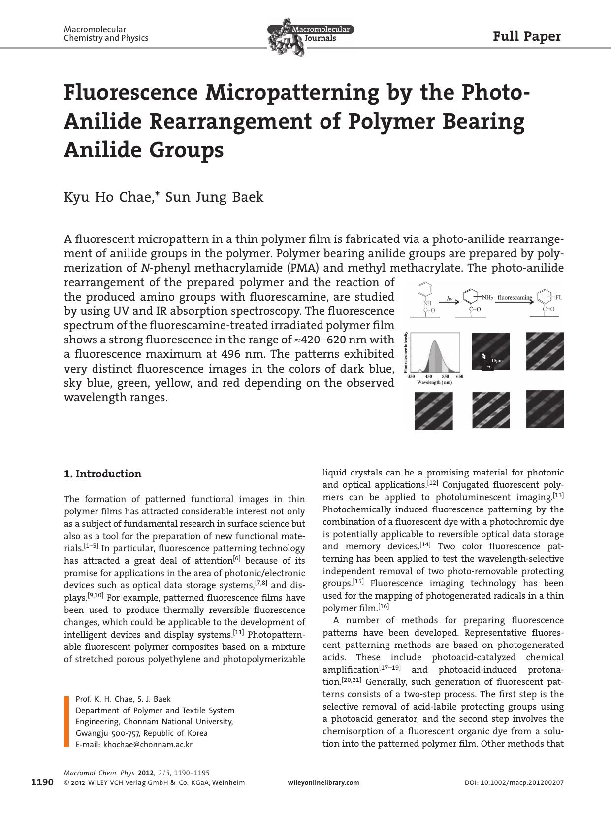 Fluorescence Micropatterning by the PhotoAnilide Rearrangement of Polymer Bearing Anilide Groups by vng