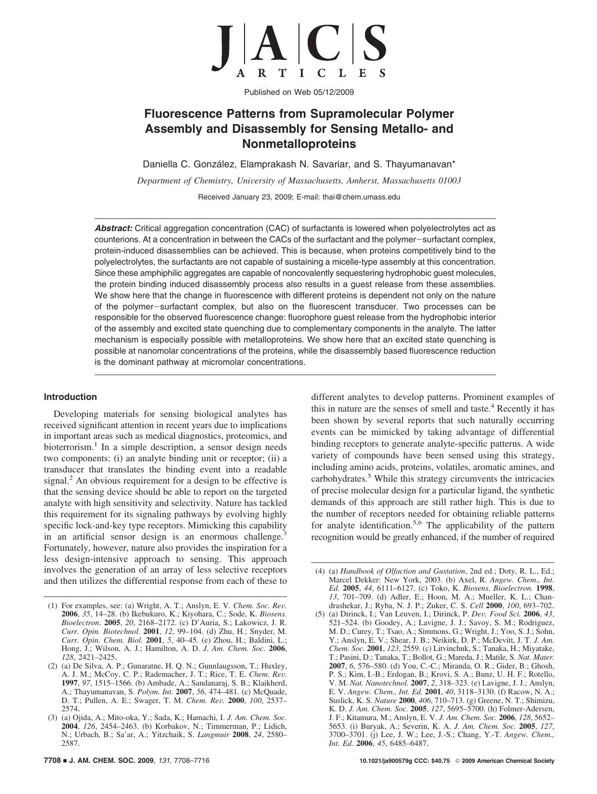 Fluorescence Patterns from Supramolecular Polymer Assembly and Disassembly for Sensing Metallo- and Nonmetalloproteins by unknow