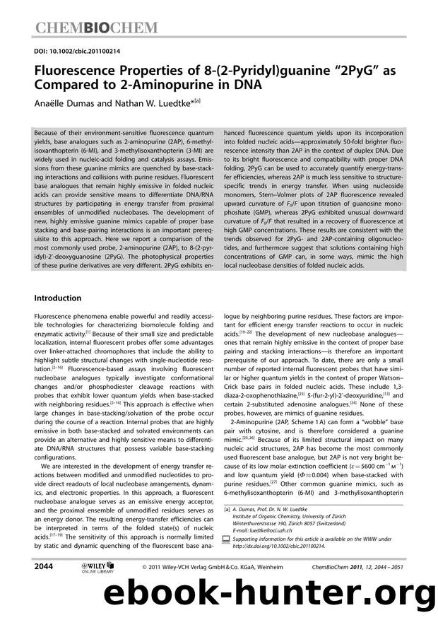 Fluorescence Properties of 8(2Pyridyl)guanine 2PyG as Compared to 2Aminopurine in DNA by Unknown