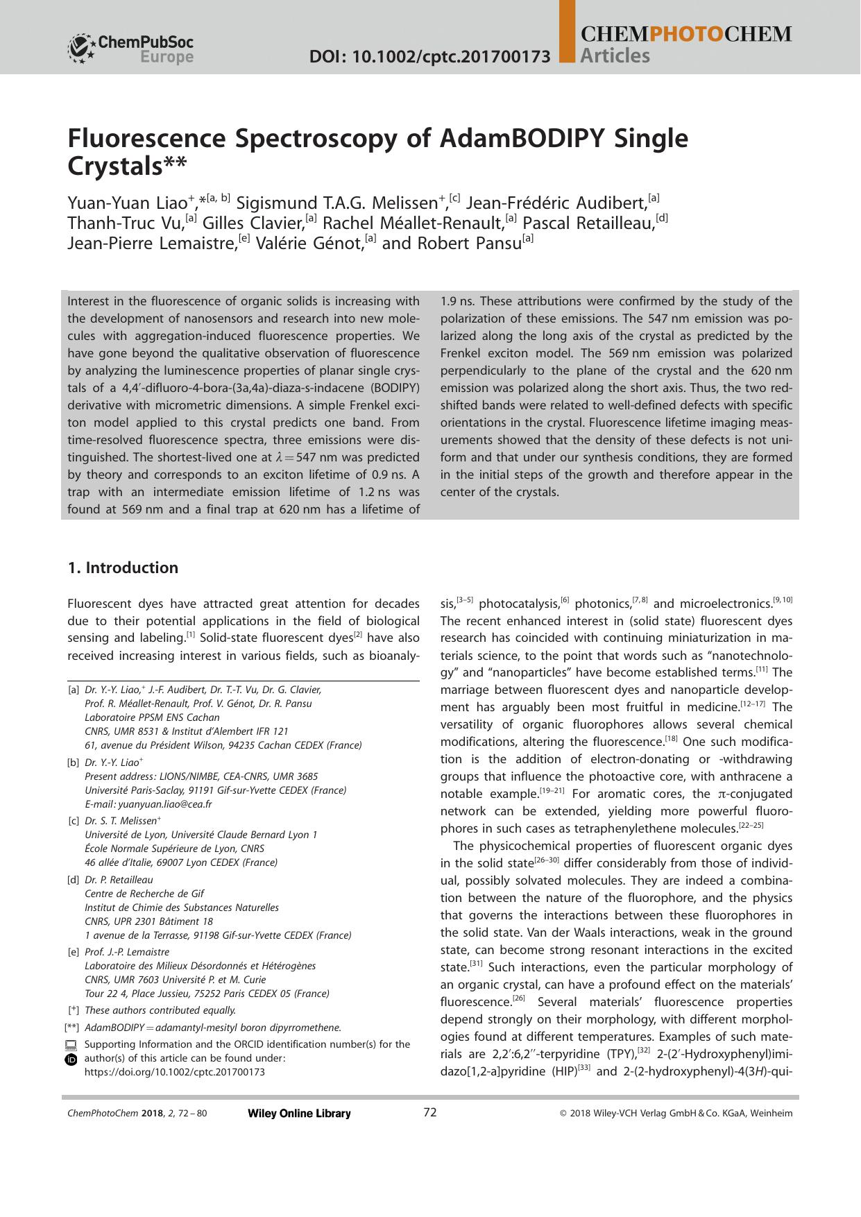 Fluorescence Spectroscopy of AdamBODIPY Single Crystals by Unknown