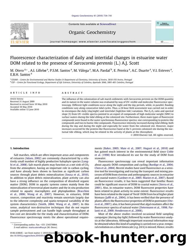 Fluorescence characterization of daily and intertidal changes in estuarine water DOM related to the presence of Sarcocornia perennis (L.) A.J. Scott by unknow