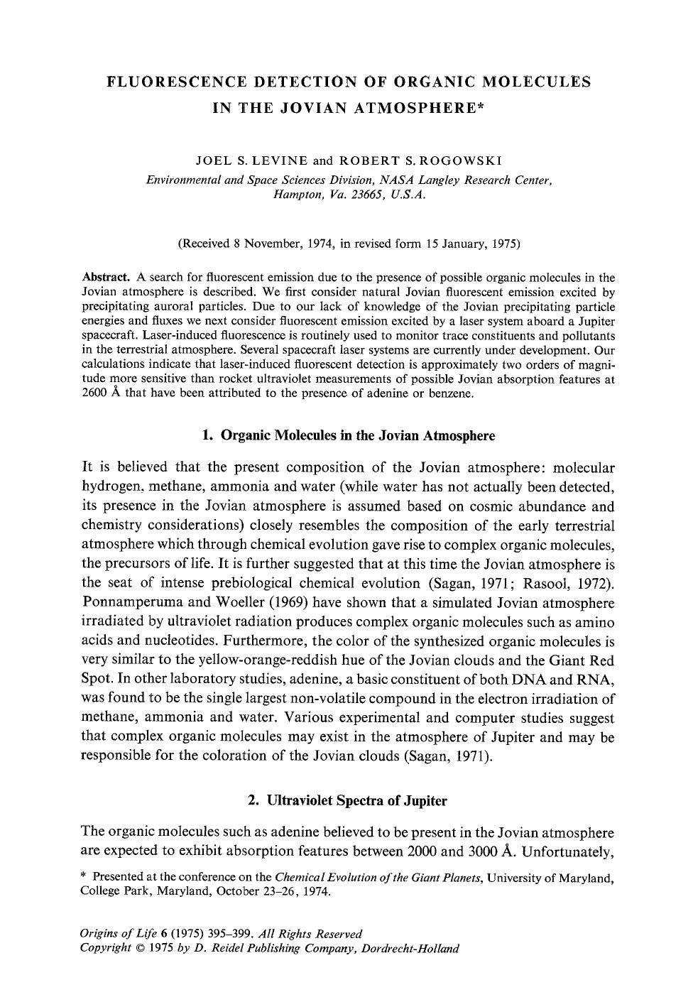 Fluorescence detection of organic molecules in the Jovian atmosphere by Unknown