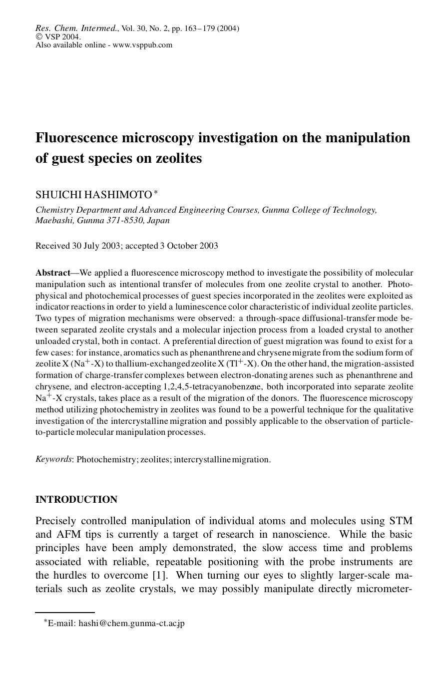 Fluorescence microscopy investigation on the manipulation of guest species on zeolites by Unknown