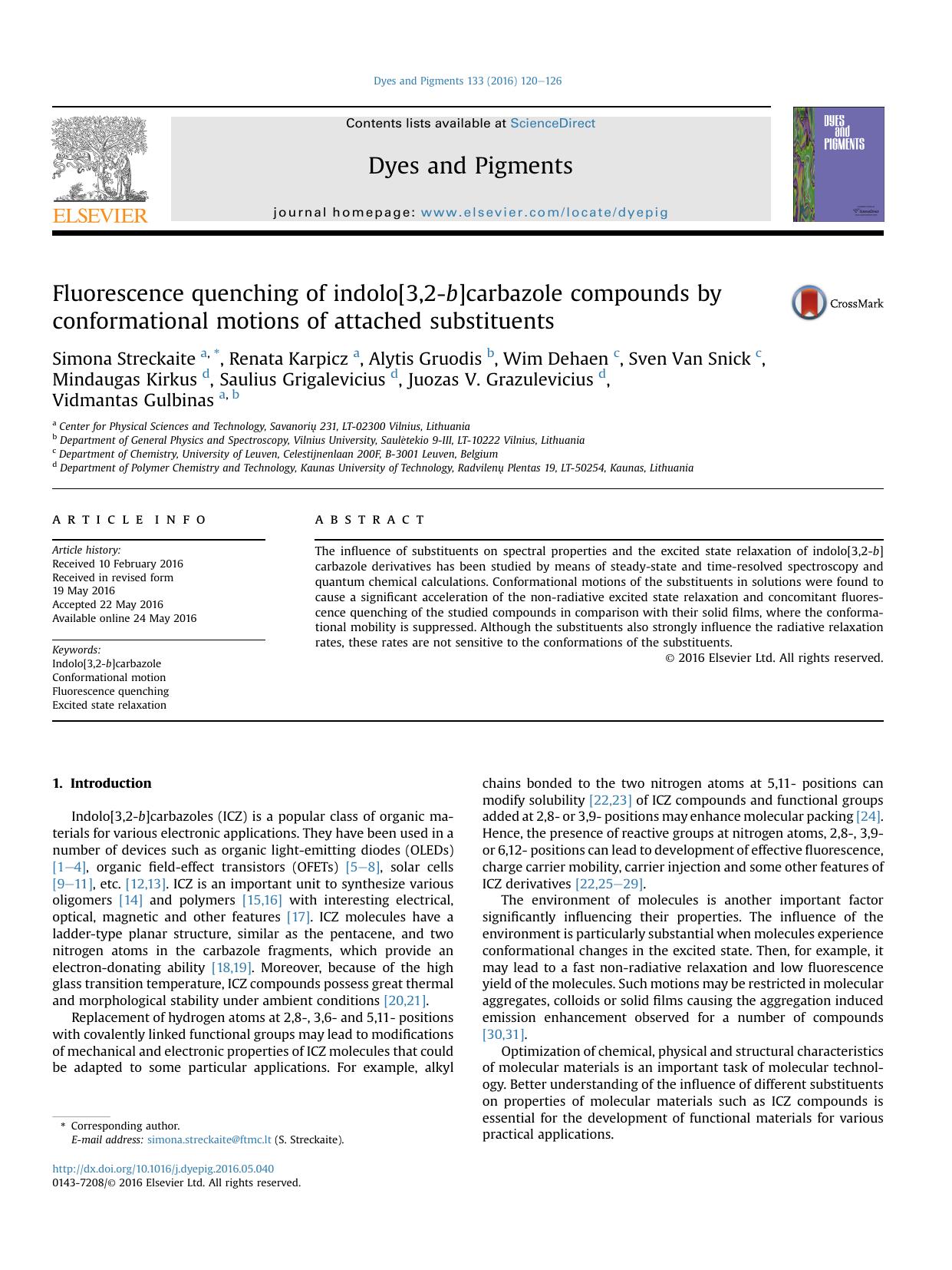Fluorescence quenching of indolo[3,2-b]carbazole compounds by conformational motions of attached substituents by unknow