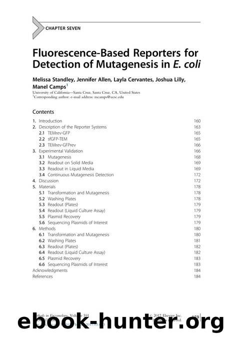 Fluorescence-Based Reporters for Detection of Mutagenesis in E. coli by Melissa Standley & Jennifer Allen & Layla Cervantes & Joshua Lilly & Manel Camps