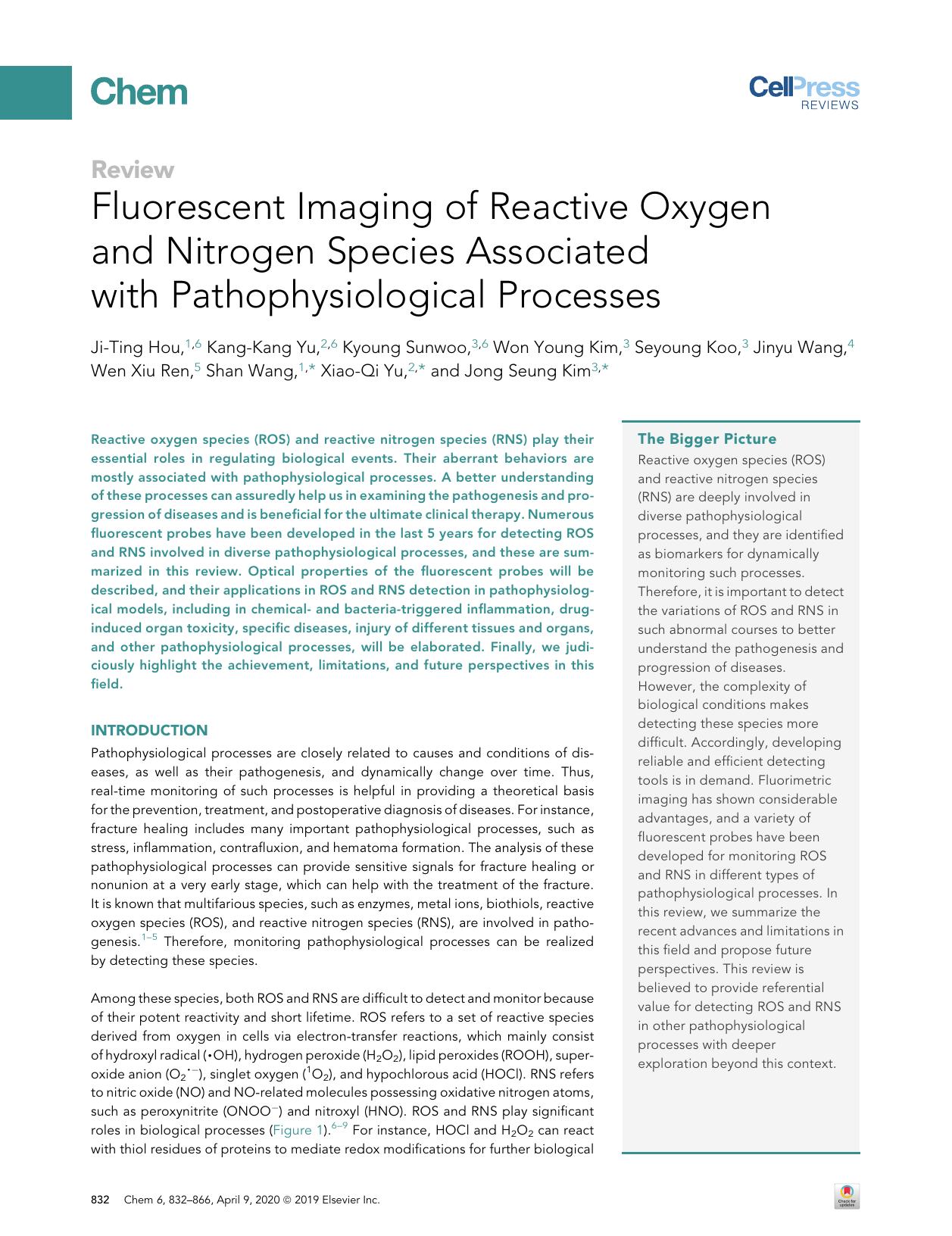 Fluorescent Imaging of Reactive Oxygen and Nitrogen Species Associated with Pathophysiological Processes by unknow