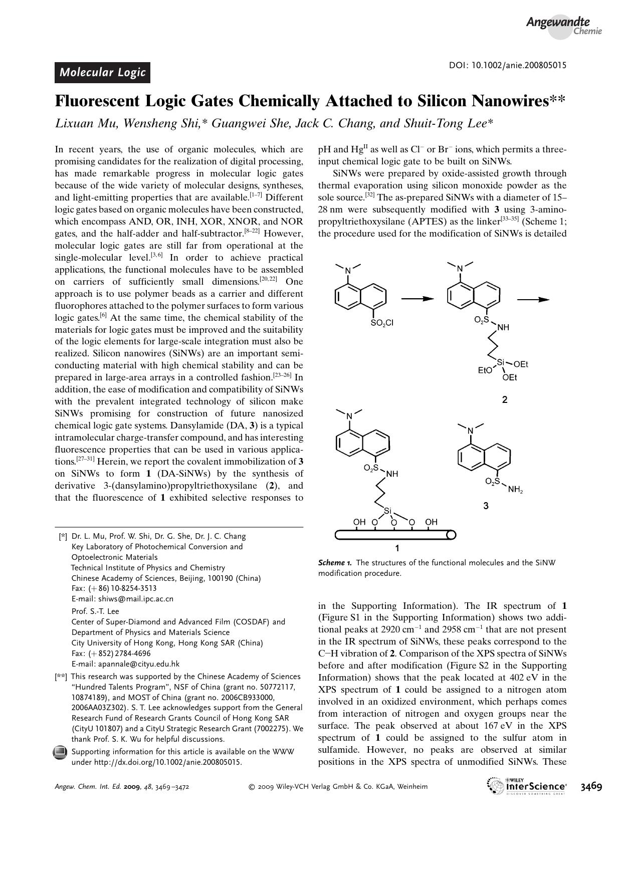Fluorescent Logic Gates Chemically Attached to Silicon Nanowires by Unknown