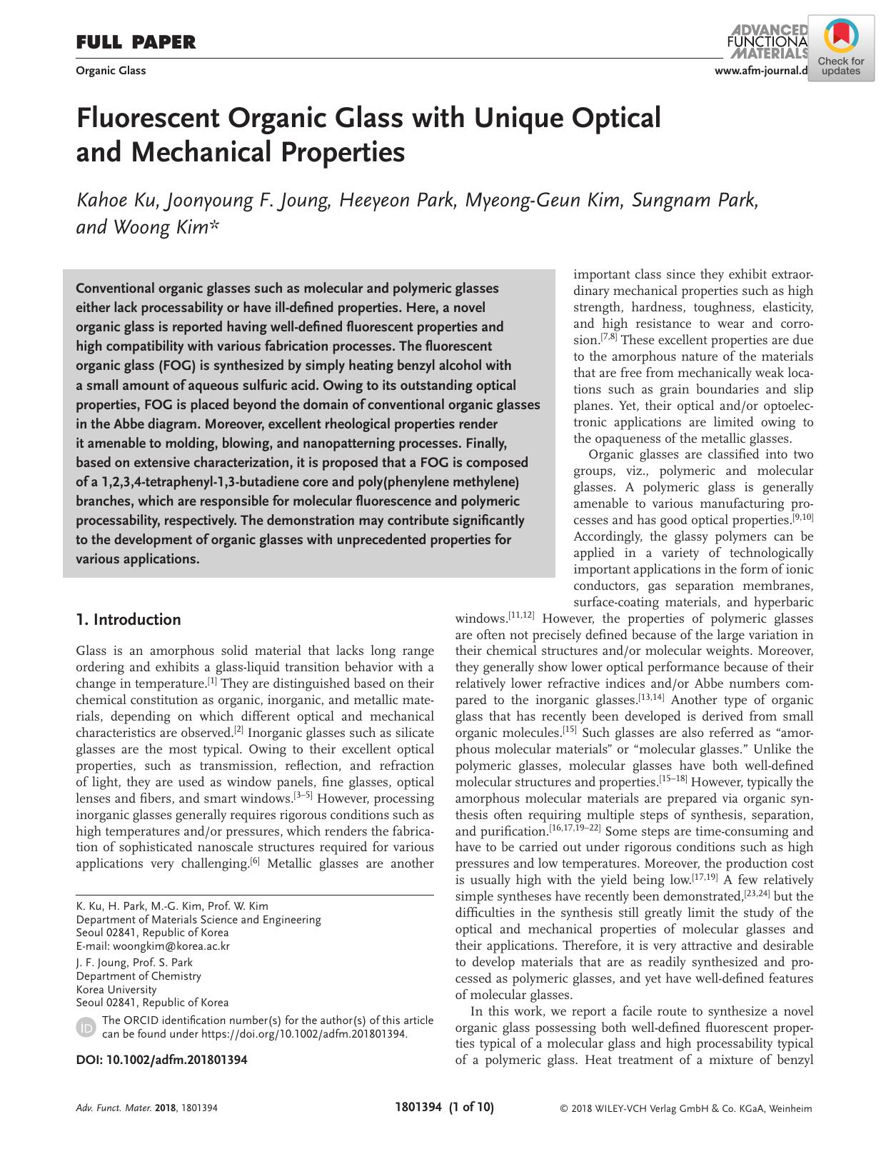 Fluorescent Organic Glass with Unique Optical and Mechanical Properties by Unknown