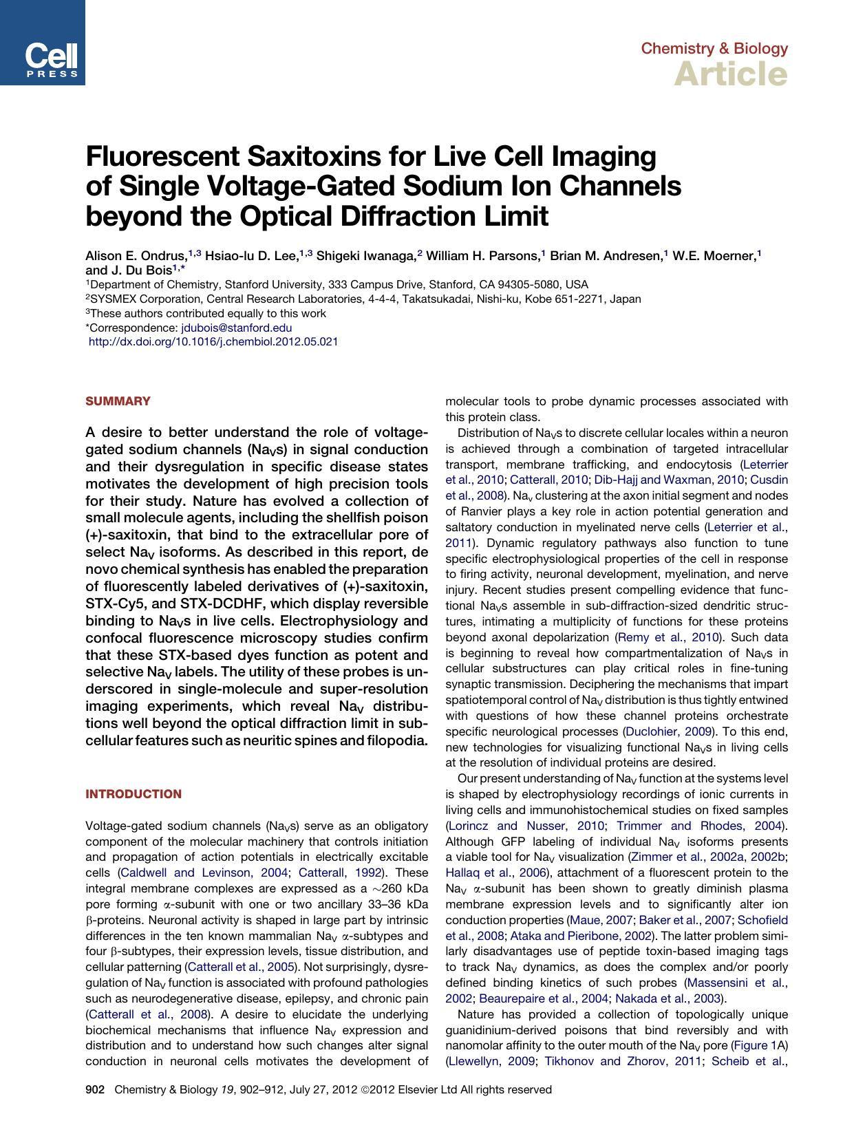 Fluorescent Saxitoxins for Live Cell Imaging of Single Voltage-Gated Sodium Ion Channels beyond the Optical Diffraction Limit by unknow