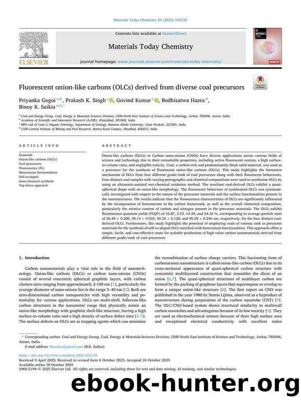 Fluorescent onion-like carbons (OLCs) derived from diverse coal precursors by Priyanka Gogoi & Prakash K. Singh & Govind Kumar & Bodhisatwa Hazra & Binoy K. Saikia