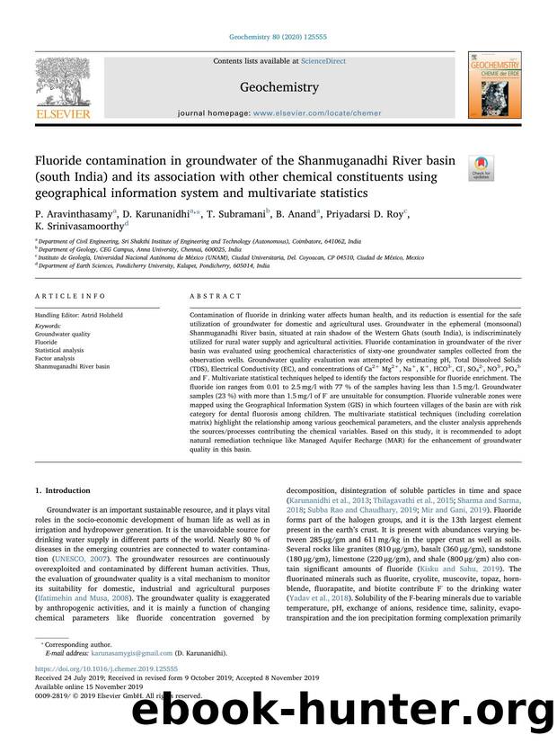 Fluoride contamination in groundwater of the Shanmuganadhi River basin (south India) and its association with other chemical constituents using geographical information system and  by unknow