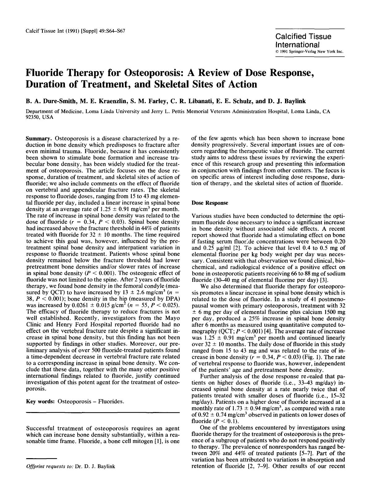 Fluoride therapy for osteoporosis: A review of dose response, duration of treatment, and skeletal sites of action by Unknown