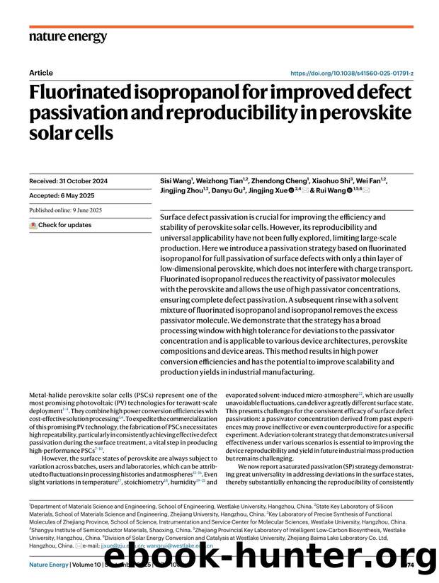 Fluorinated isopropanol for improved defect passivation and reproducibility in perovskite solar cells by unknow