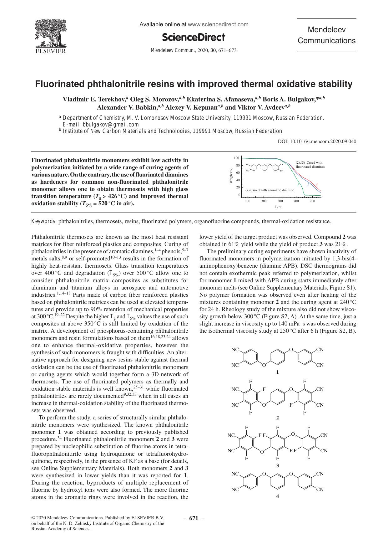Fluorinated phthalonitrile resins with improved thermal oxidative stability by unknow
