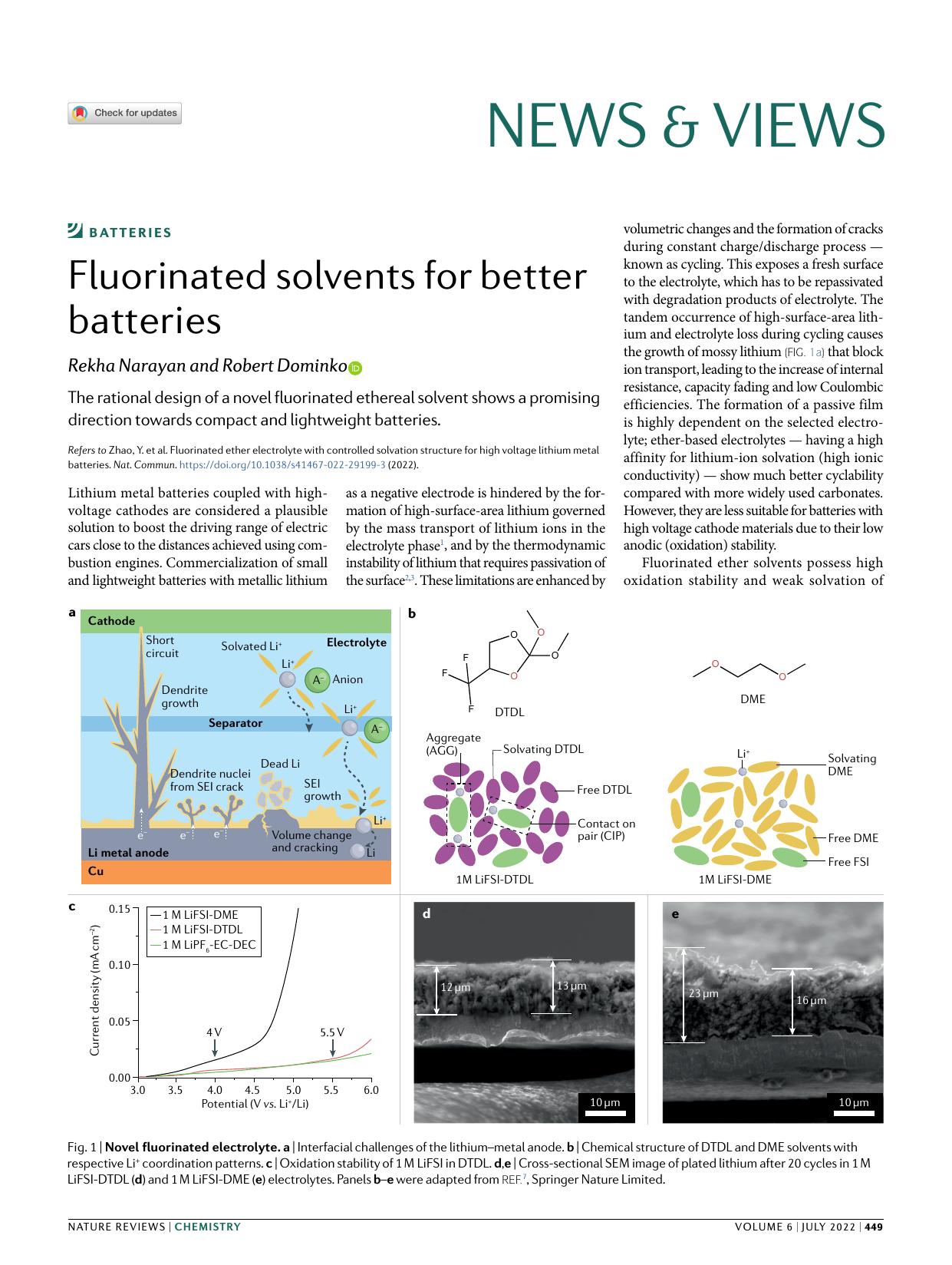 Fluorinated solvents for better batteries by Rekha Narayan & Robert Dominko