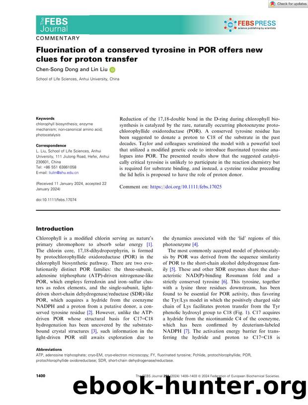 Fluorination of a conserved tyrosine in POR offers new clues for proton transfer by Unknown