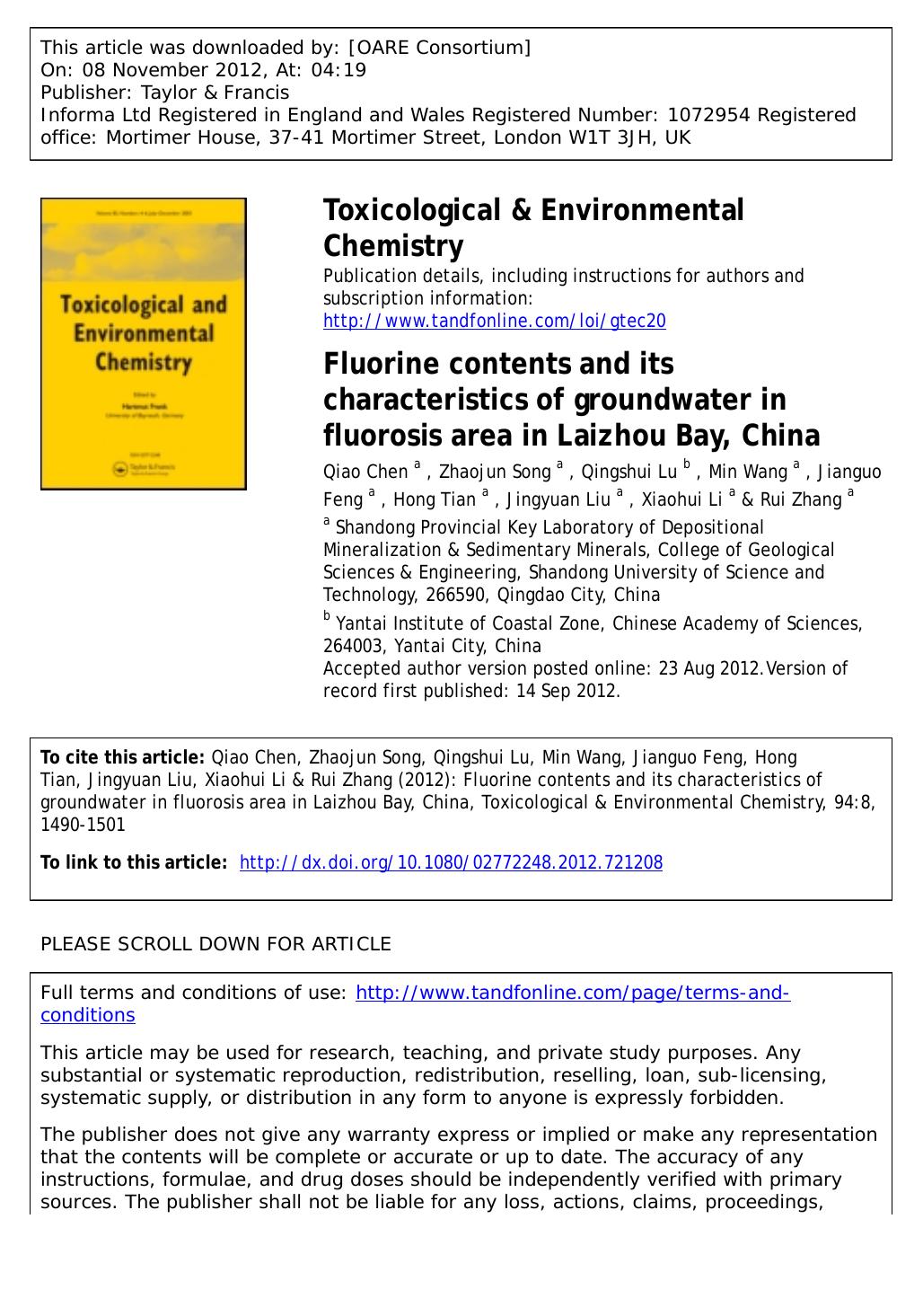 Fluorine contents and its characteristics of groundwater in fluorosis area in Laizhou Bay, China by unknow