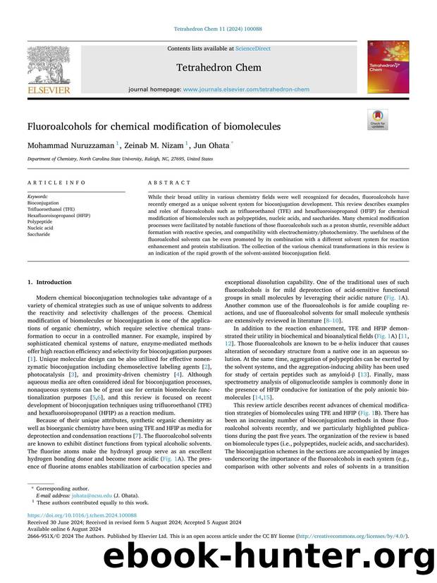 Fluoroalcohols for chemical modification of biomolecules by Mohammad Nuruzzaman & Zeinab M. Nizam & Jun Ohata