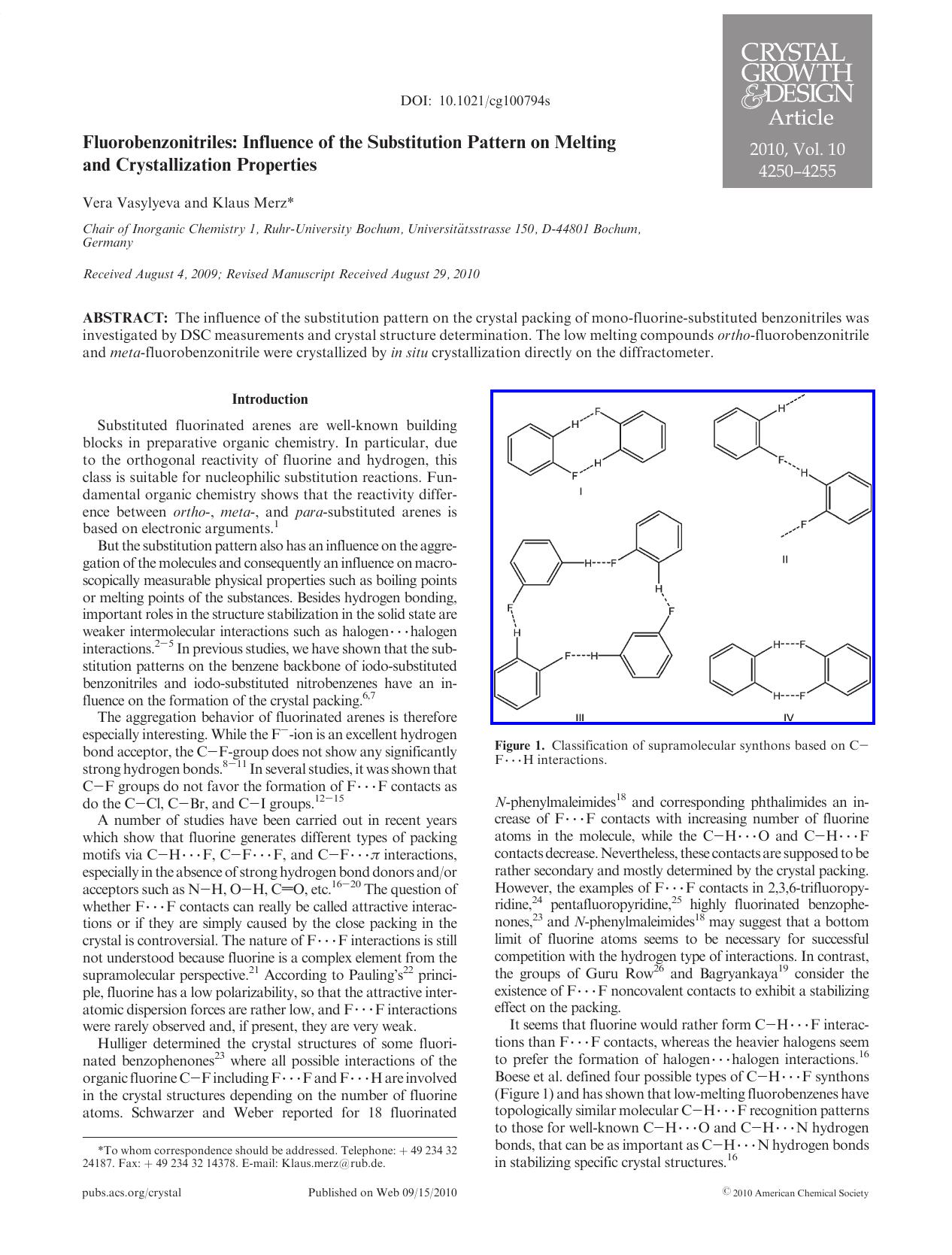 Fluorobenzonitriles: Influence of the Substitution Pattern on Melting and Crystallization Properties by Unknown