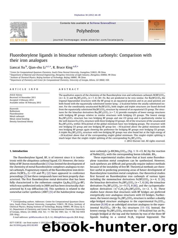 Fluoroborylene ligands in binuclear ruthenium carbonyls: Comparison with their iron analogues by Liancai Xu & Qian-shu Li & R. Bruce King