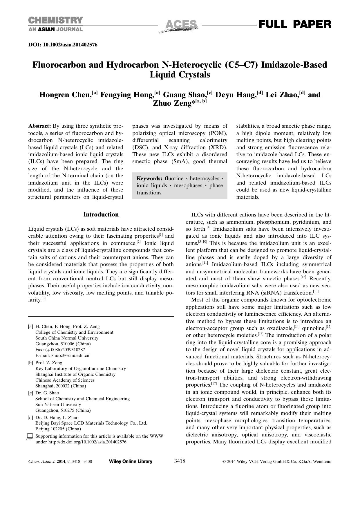 Fluorocarbon and Hydrocarbon NHeterocyclic (C5C7) ImidazoleBased Liquid Crystals by Unknown