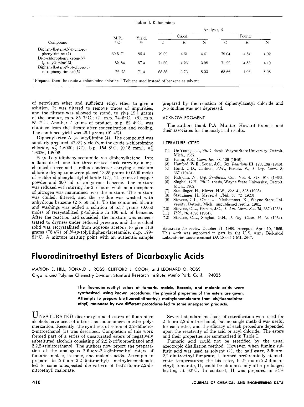 Fluorodinitroethyl esters of dicarboxylic acids by Marion Elzie Hill Donald Lewis Ross Clifford L. Coon Leonard O. Ross