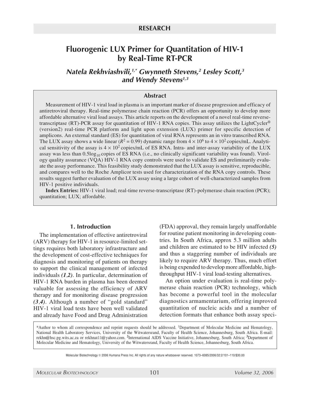 Fluorogenic LUX primer for quantitation of HIV-1 by real-time RT-PCR by Unknown