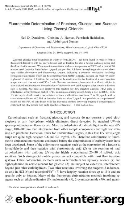 Fluorometric Determination of Fructose, Glucose, and Sucrose Using Zirconyl Chloride by Danielson N. D. et al