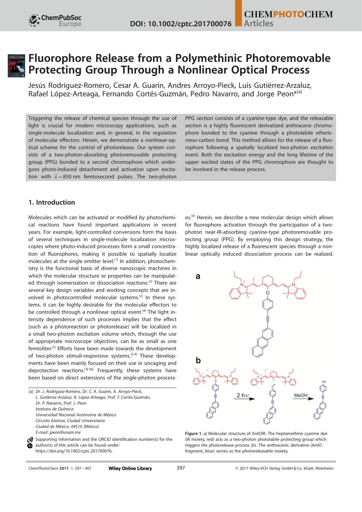 Fluorophore Release from a Polymethinic Photoremovable Protecting Group Through a Nonlinear Optical Process by Unknown