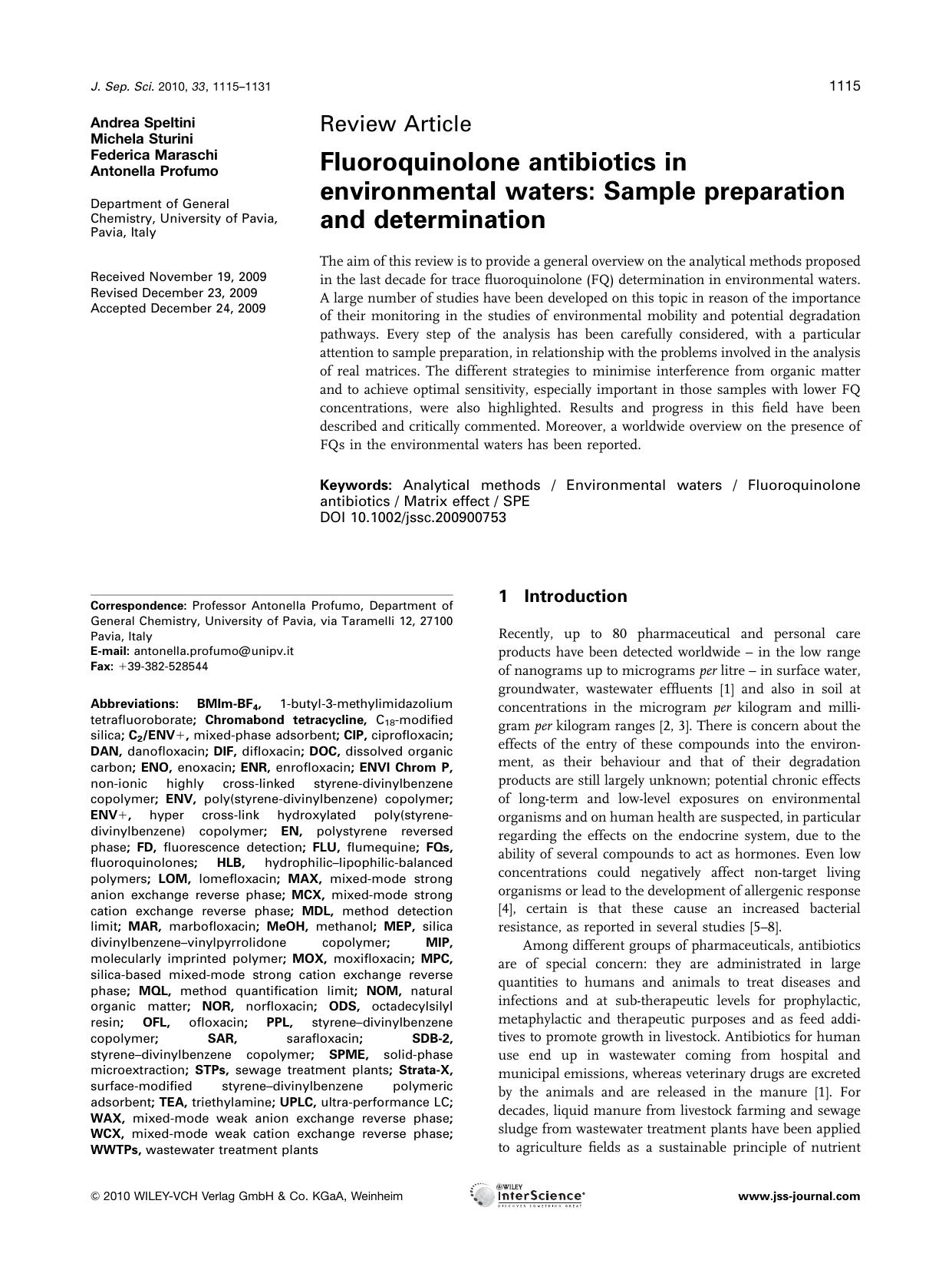 Fluoroquinolone antibiotics in environmental waters: Sample preparation and determination by Unknown