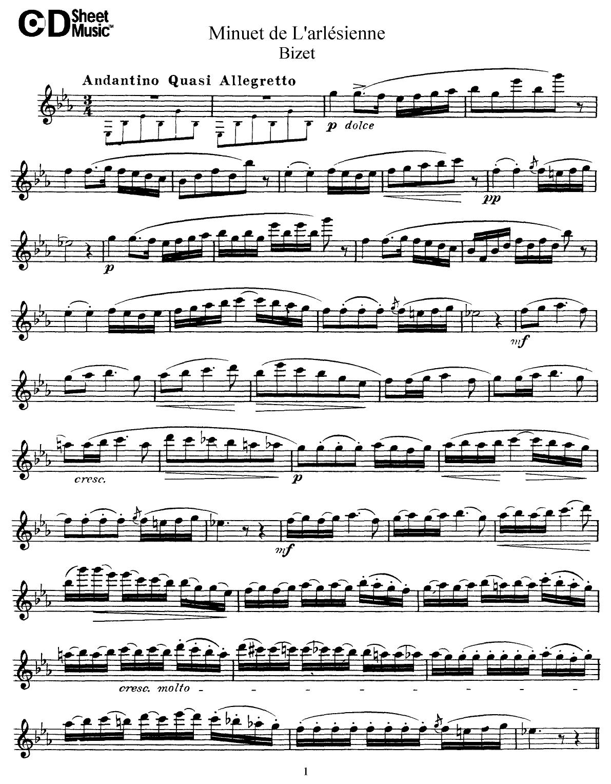Flute Solos: Bizet - Part by WBaxley Music Subito Music Corp & Stephens Pub. Co