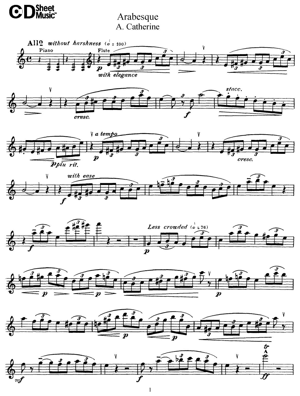 Flute Solos: Catherine - Part by WBaxley Music Subito Music Corp & Stephens Pub. Co