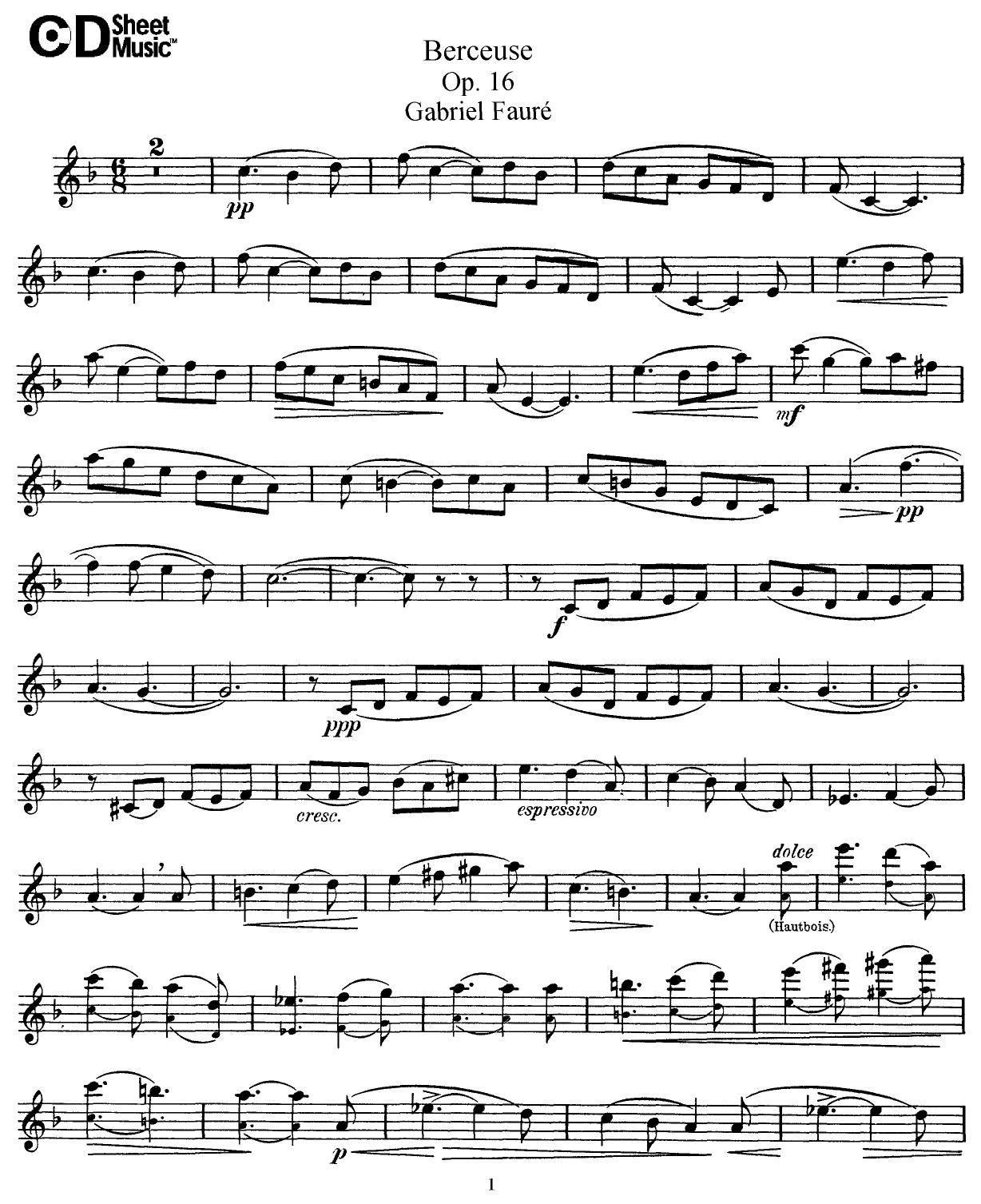 Flute Solos: Faure, Op. 16 - Part by WBaxley Music Subito Music Corp & Stephens Pub. Co