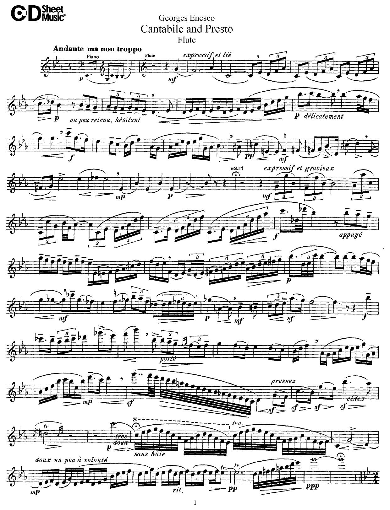 Flute Solos: Georges Enesco, Part by WBaxley Music Subito Music Corp & Stephens Pub. Co