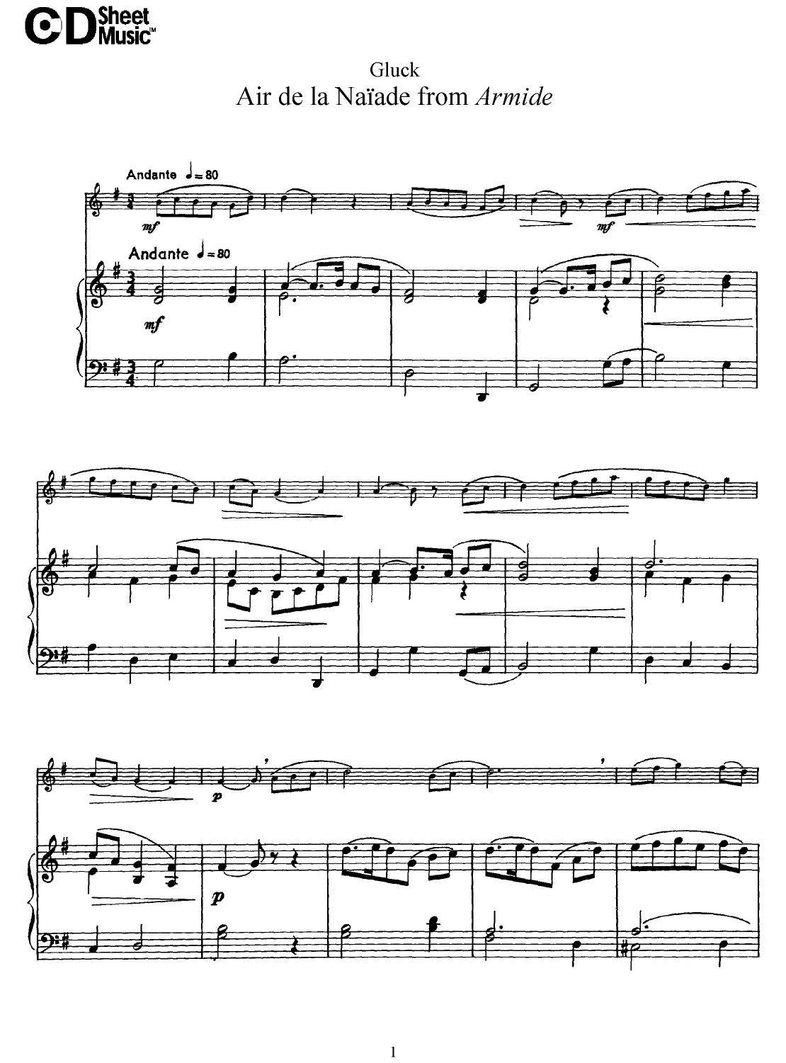 Flute Solos: Gluck - Score by WBaxley Music Subito Music Corp & Stephens Pub. Co