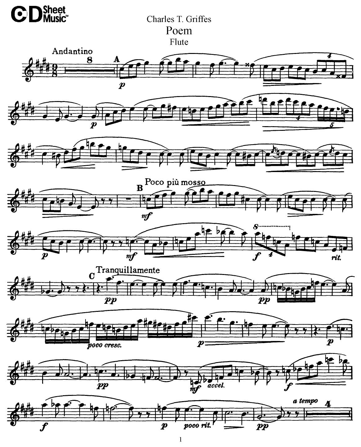 Flute Solos: Griffes, Part by WBaxley Music Subito Music Corp & Stephens Pub. Co