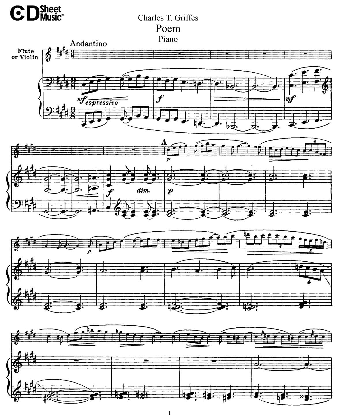 Flute Solos: Griffes, Score by WBaxley Music Subito Music Corp & Stephens Pub. Co