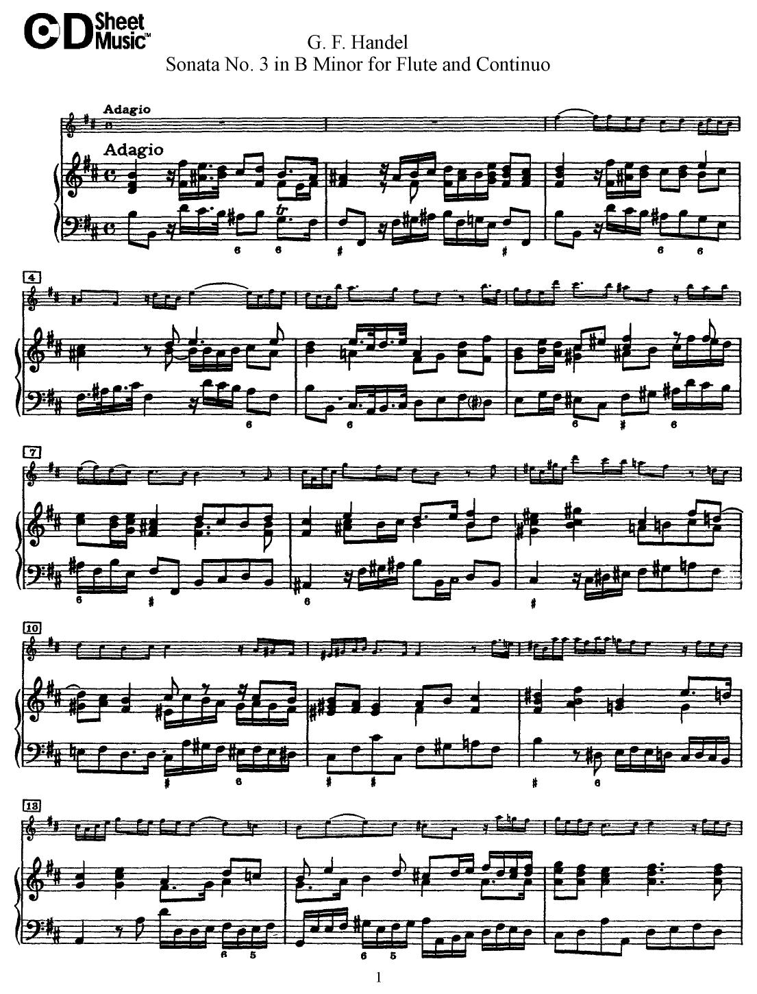 Flute Solos: Handel, Score and Continuo by WBaxley Music Subito Music Corp & Stephens Pub. Co