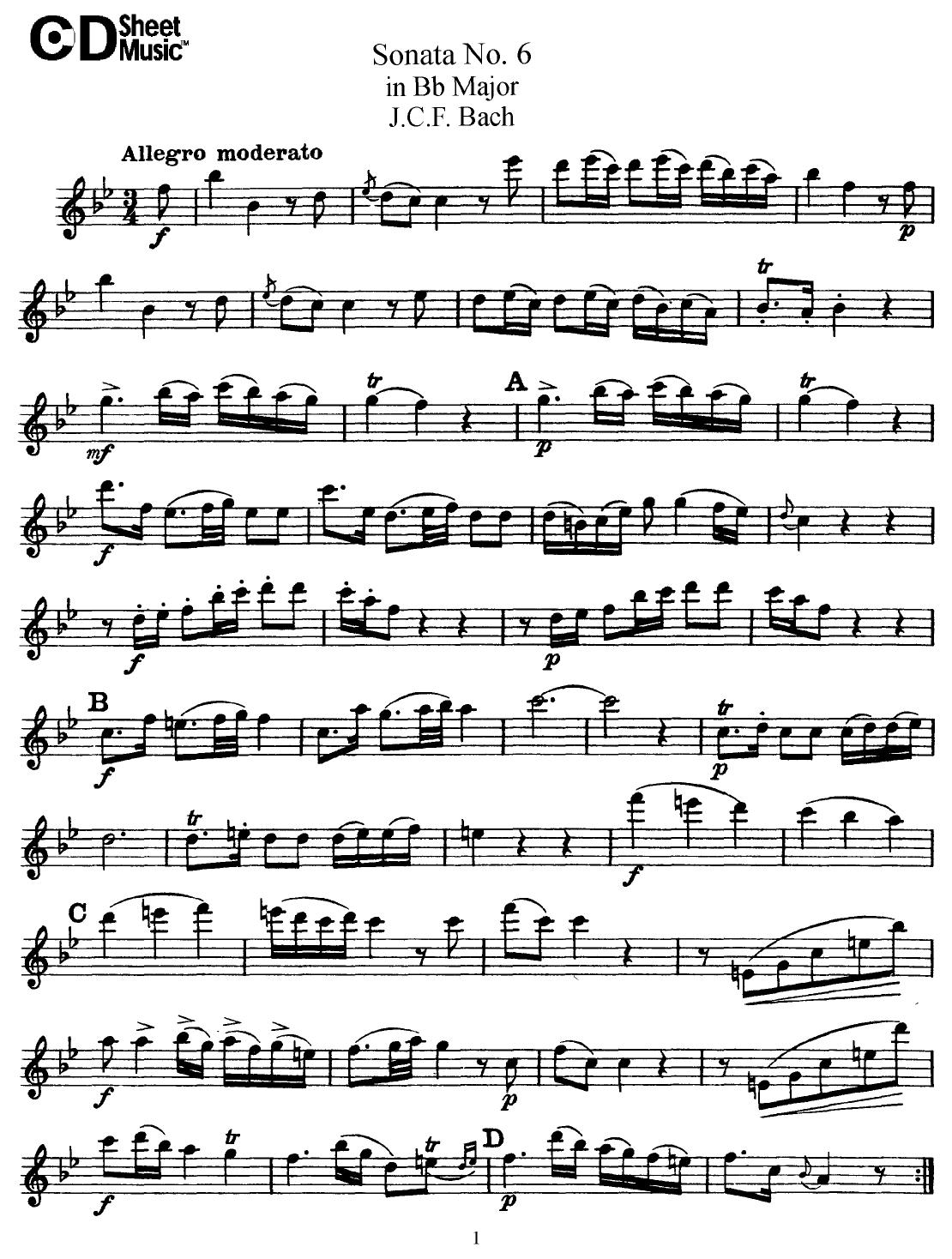 Flute Solos: J.C.F. Bach, Part by WBaxley Music Subito Music Corp & Stephens Pub. Co