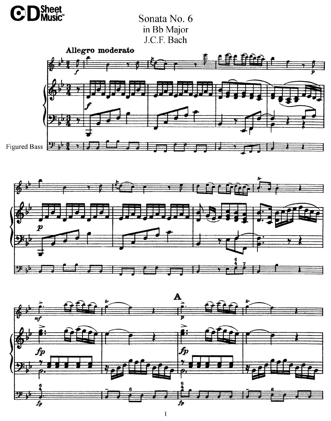 Flute Solos: J.C.F.Bach, Score by WBaxley Music Subito Music Corp & Stephens Pub. Co