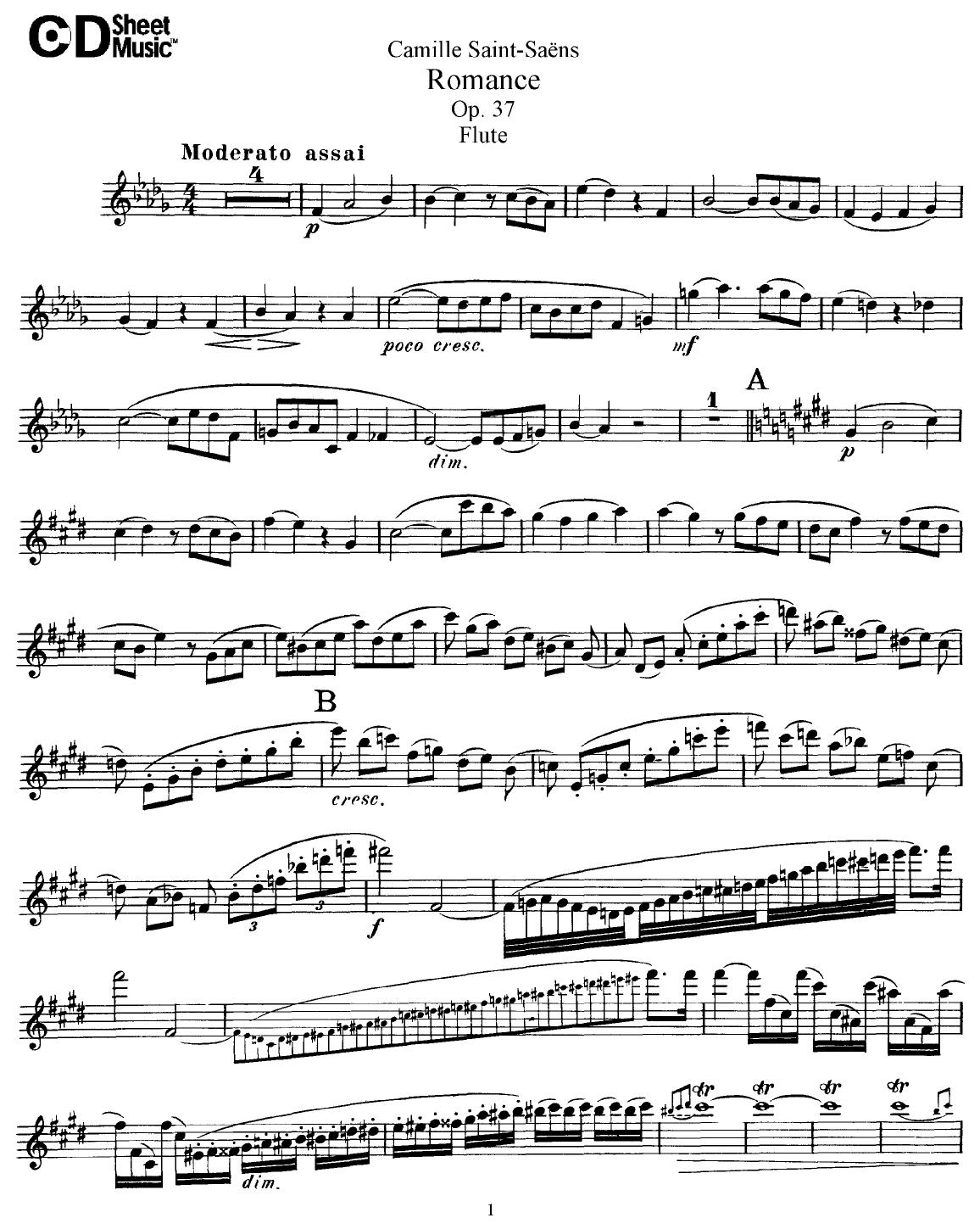 Flute Solos: Saint-Saens, Op. 37 - Part by WBaxley Music Subito Music Corp & Stephens Pub. Co