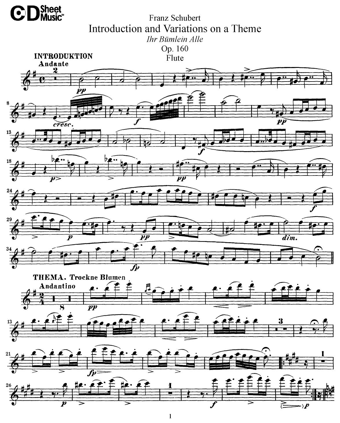 Flute Solos: Schubert, Op. 160 - Part by WBaxley Music Subito Music Corp & Stephens Pub. Co