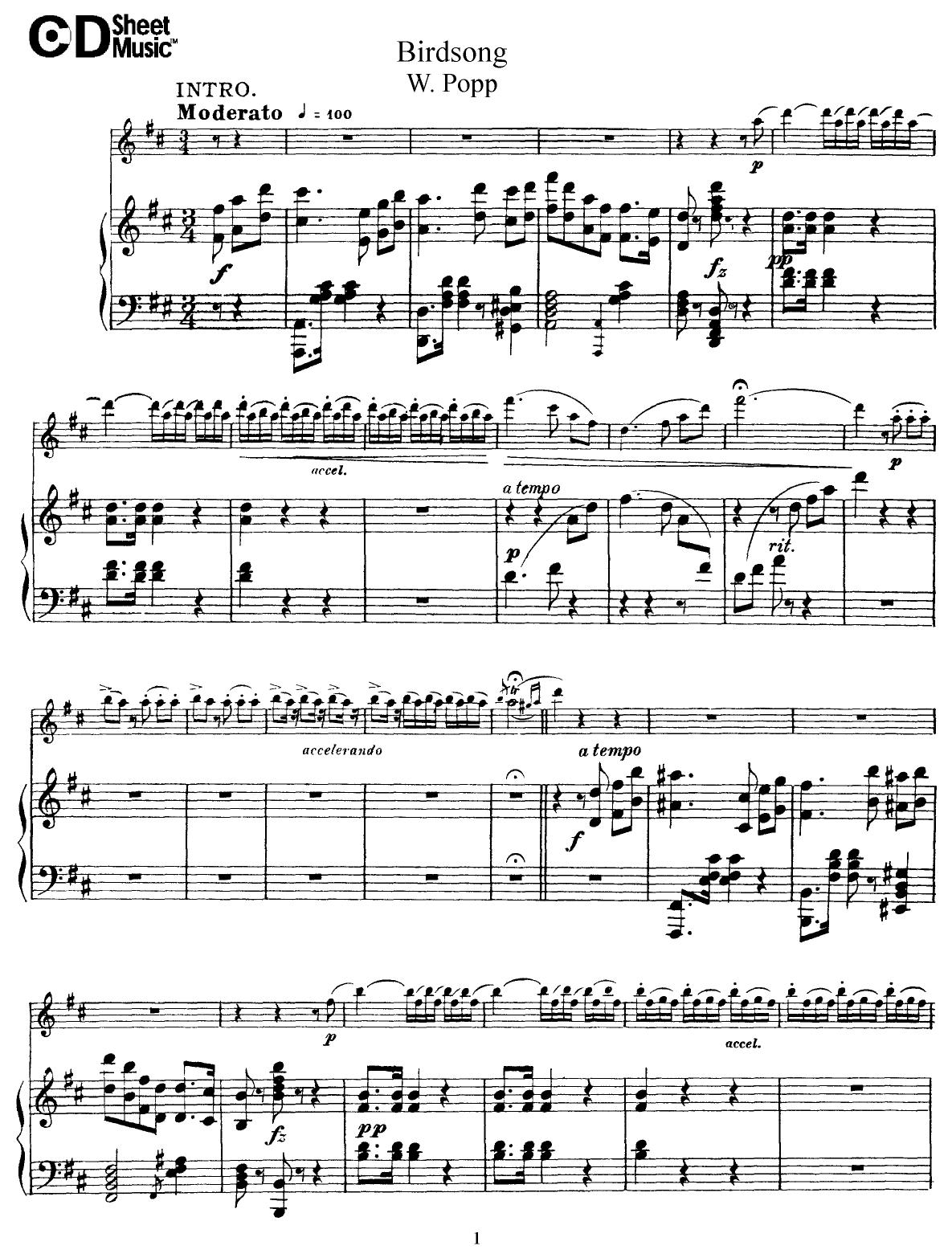 Flute Solos: W. Popp - Score by WBaxley Music Subito Music Corp & Stephens Pub. Co