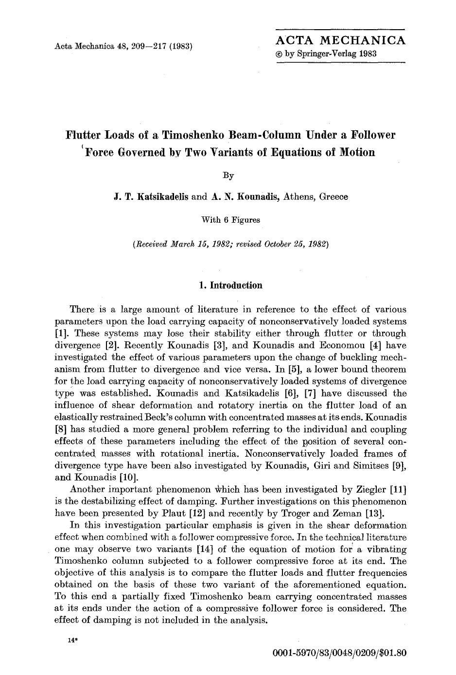 Flutter loads of a Timoshenko beam-column under a follower force governed by two variants of equations of motion by Unknown