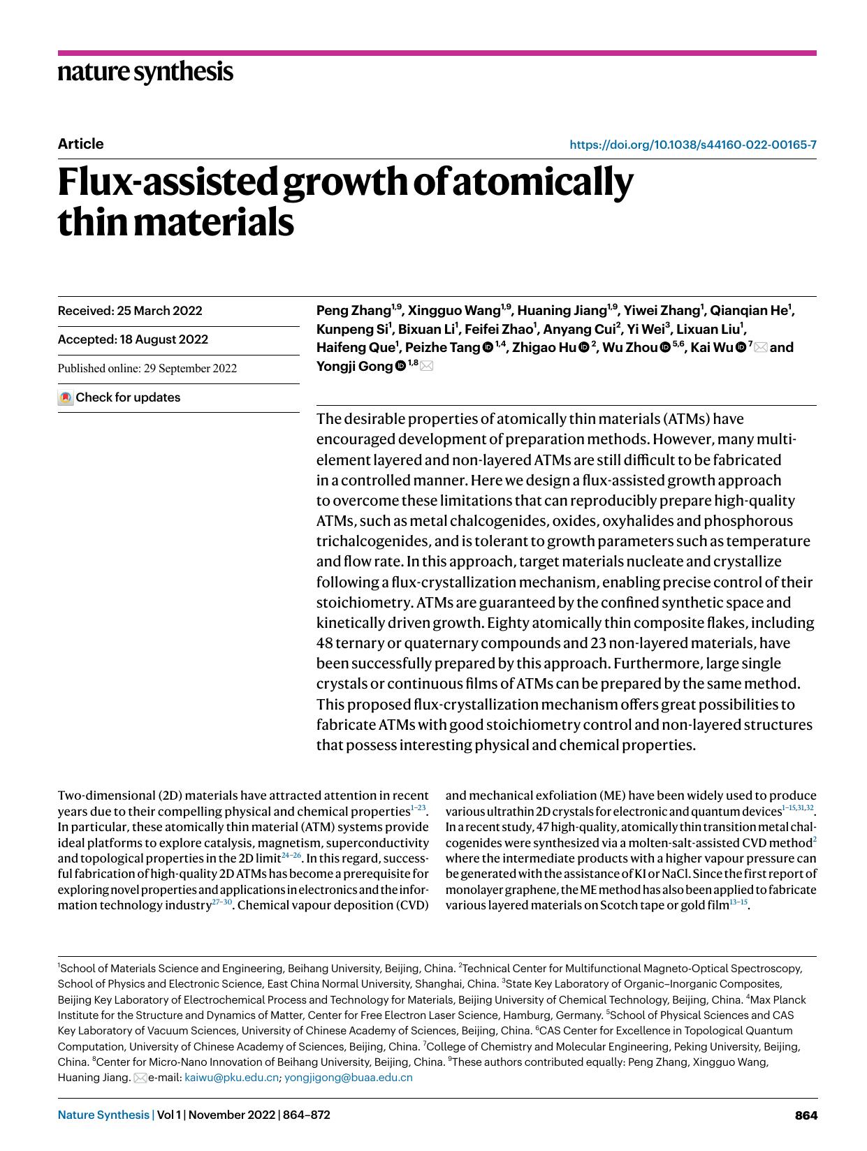 Flux-assisted growth of atomically thin materials by unknow