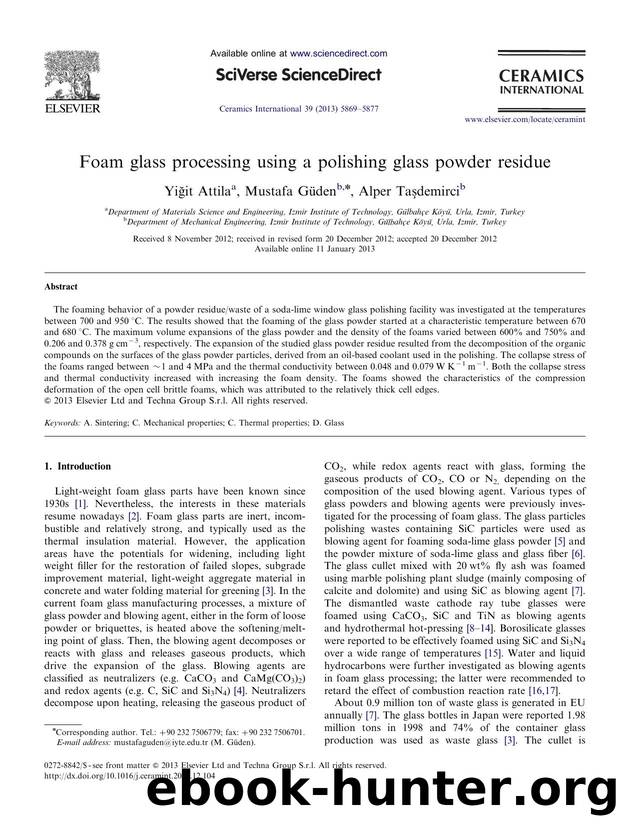 Foam glass processing using a polishing glass powder residue by Yiğit Attila & Mustafa Güden & Alper Taşdemirci