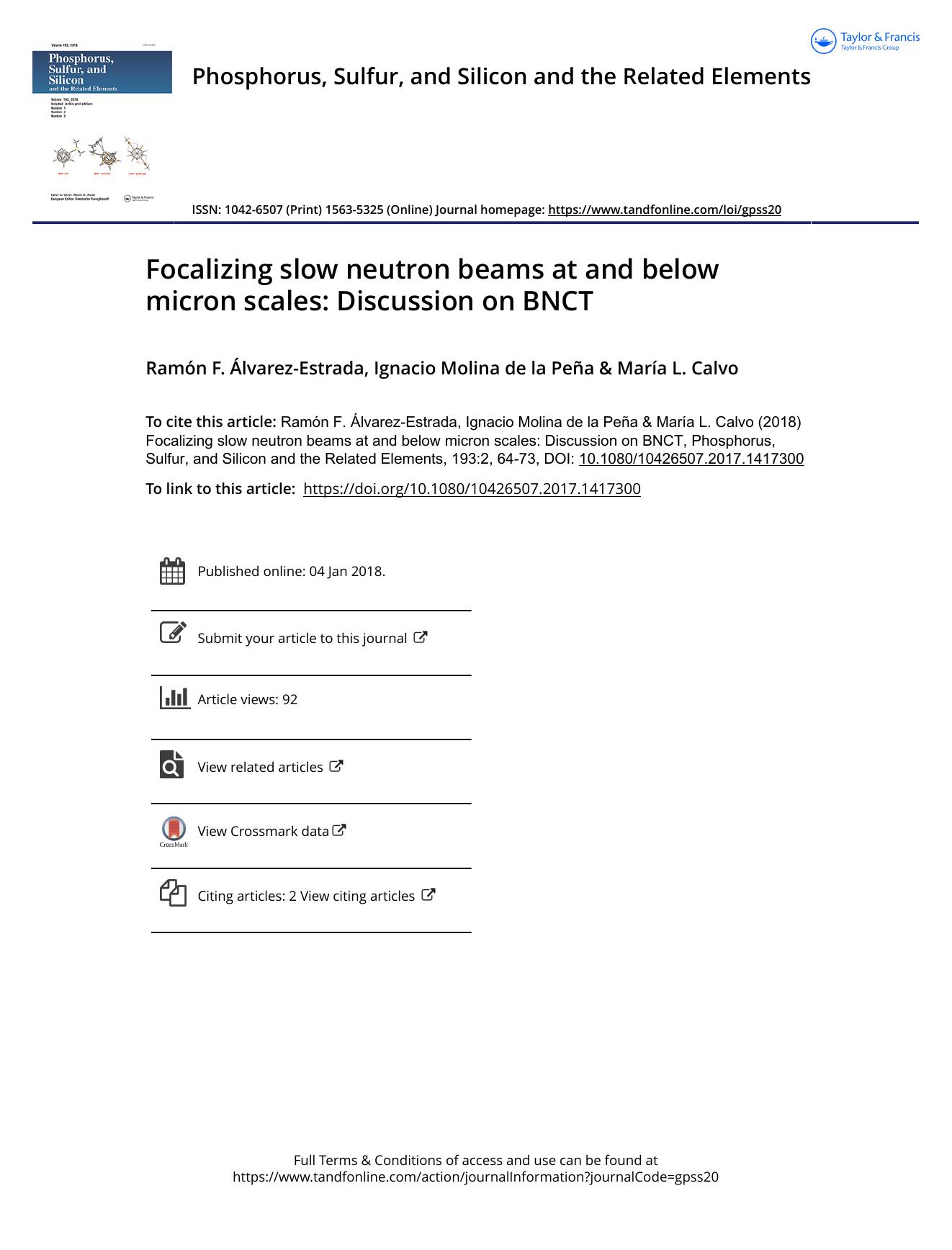 Focalizing slow neutron beams at and below micron scales: Discussion on BNCT by Ramon F. Alvarez-Estrada & Ignacio Molina de la Pena & Mara L. Calvo