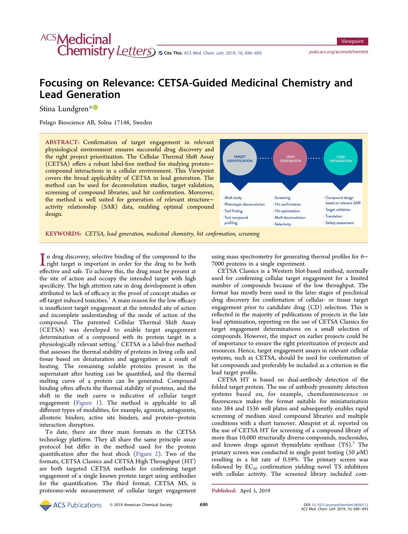 Focusing on Relevance: CETSA-Guided Medicinal Chemistry and Lead Generation by Stina Lundgren
